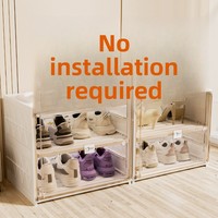 Boîte à chaussures pliable sans installation, étagère à chaussures intégrée à double rangée, porte de placard magnétique transparente, anti-poussière domestique en PP