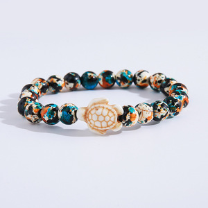 Braccialetti Elastici Estivi con <span class=keywords><strong>Tartaruga</strong></span> Marina in Camouflage, Braccialetti Regolabili in Pietra Naturale Ispirati all'Oceano - Product Image 5