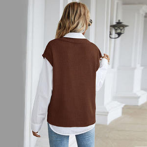 Round Neck Knitted Pullover Loose Solid Color <b>Women's</b> Sleeveless Knitted <b>Sweater</b> <b>Vest</b> Tops - Product Image 2