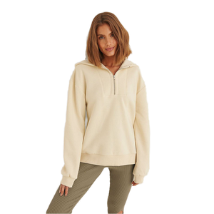 New Arrival Embroidered French Terry 100% Cotton <b>Long</b> Sleeve 280 GSM Pullover 1/4 Zipper Winter Breathable Eco-Friendly Women's - Product Image 1