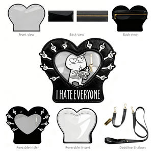 Bolso de Hombro Personalizado con Diseño de Dedo Medio y Corazón, con Ventana Transparente, en Cuero PU Negro, para Amantes de la Moda Alternativa - Product Image 2