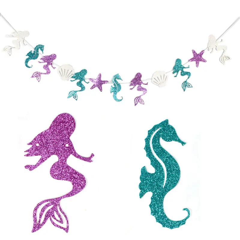 Decorazione per feste a sirena Glitter a forma di sirena Banner di compleanno per Baby Shower sirena festa a tema sotto il mare festa