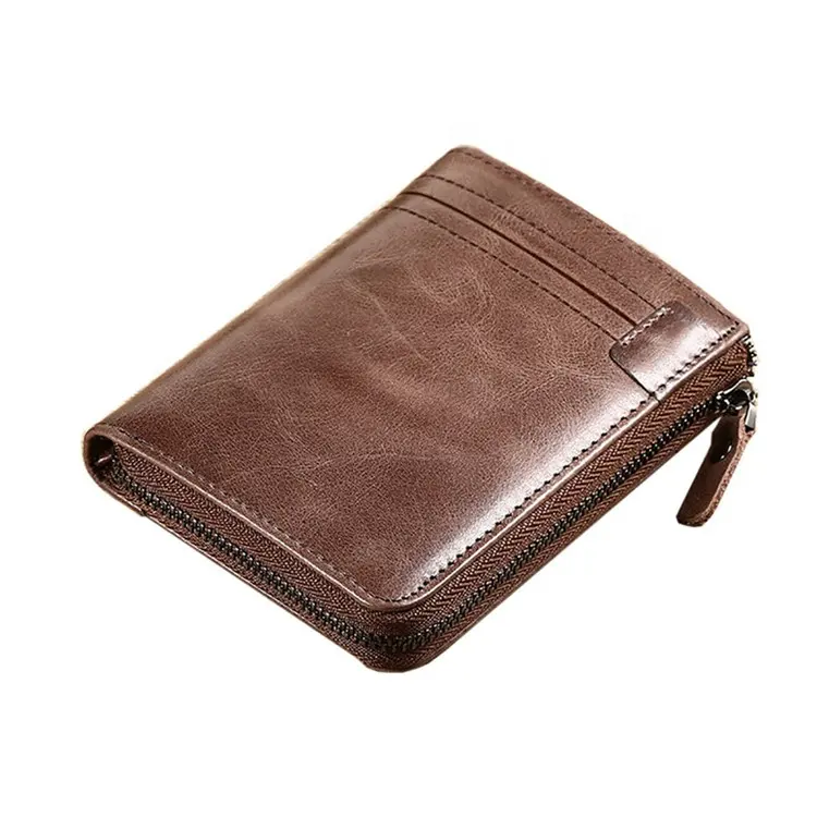 Multiple Purse Bifold RFID Blocking Real Cow Leather Zipper Mens Card Wallet with Coin Pocket wallet for men