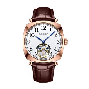 Montre mécanique pour homme AESOP Flying Tourbillon, cadran squelette, bracelet en cuir de luxe - Product Image 2