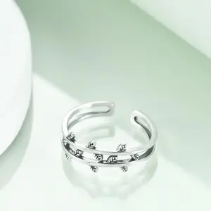 Leaf Season Ring 925 Sterling Silver Engraved Open Adjustable Ring Fashion Jewelry Gifts For Girls Women