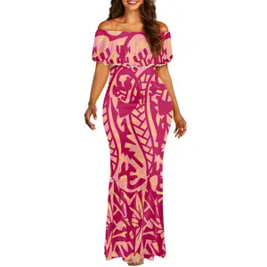 فستان بيبلوم بتصميم عرق ذي كتف واحد ضيق ذيل سمك تصميم مخصص قبلي بولينيزي ساموا فستان عالي الجودة