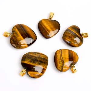 Collar con Colgante de Corazón de Piedra Ojo de Tigre, Cabujón Natural, Joyería para Mujer, Cristales de Sanación Energética, Chakra Calmante - Product Image 3