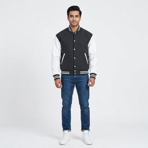 Chaqueta Varsity de Béisbol para Hombre, con Cuello Alto, Bordado Frontal y Logotipo Personalizado, Transpirable, Estándar, Otoño-Invierno, con Botones - Product Image 1