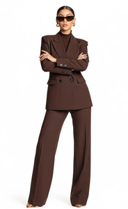 Chocolate Brown Double Breasted Blazer Wide Leg Pants <b>Set</b> Elegant Tailored Pantsuit Chic Formal <b>Office</b> Wear Business Outfit - Product Image 5