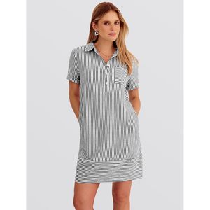 Vestido Camisero de Verano para Mujer, Manga Corta, Abotonado, a Rayas, Casual, Vestido Tipo Camisero, Tejido Transpirable, Ropa para Vacaciones en la Playa - Product Image 2