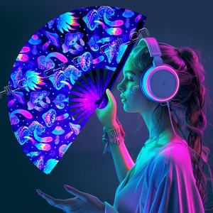 Abanico de Mano Plegable Vintage de 13 Pulgadas y 33CM, Estilo de Arte Popular, Técnica Pintada, Portátil para Fiesta de Halloween - Product Image 3