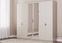 Ensemble de meubles de chambre à coucher élégant en or blanc, lit, miroir, armoire, commode, collection de meubles contemporains Santino WOODEX