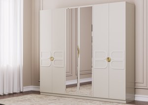 Ensemble de meubles de chambre à coucher élégant en or blanc, lit, miroir, armoire, commode, collection de meubles contemporains Santino WOODEX - Product Image 5