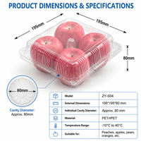 Boîte à fruits en PET transparente de qualité alimentaire à 4 compartiments avec charnière pour l'emballage de pommes et de pêches fraîches
