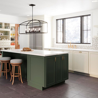 Ensemble d'armoires de cuisine modernes de luxe vert foncé, armoires de cuisine personnalisées de style Shaker blanc et vert pour appartement et villa