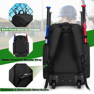 Sac à roulettes pour équipement de softball avec espace séparé pour chaussures, sac à dos de baseball à roulettes pour 4 battes - Product Image 3