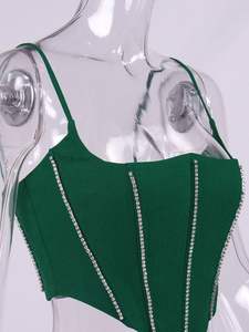 Top corto de cristal para mujer, corsé <span class=keywords><strong>verde</strong></span>, <span class=keywords><strong>blusa</strong></span> Sexy sin mangas, camisetas sin mangas para mujer 2022 - Product Image 5