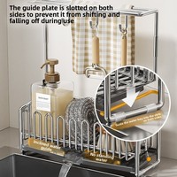 Égouttoir à vaisselle multifonctionnel sur pied en acier inoxydable pour comptoir, avec rangement pour éponge et torchon, design moderne