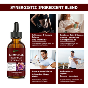 Extrait de safran liposomal en gouttes liquides, directement de l'usine, enrichi en vitamine D3, pour la santé immunitaire, du système nerveux, de l'humeur et de la vision. - Product Image 3