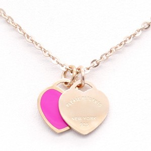 Fashionable New Stainless Steel Enamel pink Double Heart Necklace for Women Gold <b>Titanium</b> Steel Necklace - Product Image 4