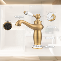 Robinet de lavabo en laiton massif, finition bronze antique, monocommande, pour salle de bain
