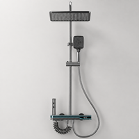 Ensemble de douche thermostatique mural gris anthracite de haute qualité avec affichage numérique LED intelligent et finition chromée polie