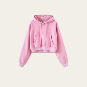 Otoño/Invierno 2024, marca de moda europea y americana para mujer, Sudadera corta con capucha Retro lavada Plus Fleece Drop-shoulder - Product Image 6