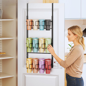 Multi Layer <b>Door</b> <b>Storage</b> <b>Rack</b> 3 Tier No Drilling Required Kitchen Cabinet Cup Holder Organizer For Stanley Cups Home Use - Product Image 1