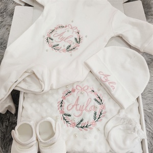 Abbigliamento per Neonati con Ricamo Personalizzato, Confezione <span class=keywords><strong>Regalo</strong></span> in Cotone Tinta Unita, Regali per Neonati - Product Image 1