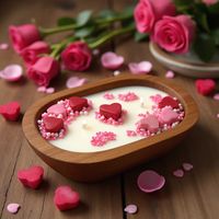 LANJO Bougie aromatique artisanale en cire de soja écologique dans un bol en bois pour la Saint-Valentin, Thanksgiving, Diwali, Pâques, personnalisable