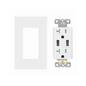 Hot selling FTR20 white double electrical outlet socket receptacle with usb phone charger