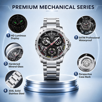 Montre mécanique pour homme en acier inoxydable 304L, directement de l'usine, avec fond transparent, aiguilles lumineuses et résistance à l'eau