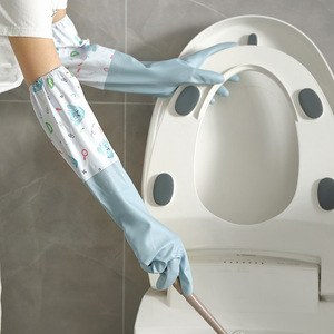 Women's Waterproof Fleece Lined Dishwashing Gloves 52 Cm Thickened Rubber For Kitchen Household Chores - Product Image 3