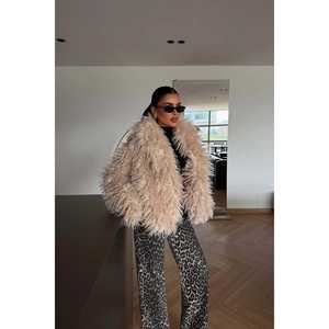 Mayfair <b>Fur</b> Overcoat Beige Reversible Plaid Trench Plus Size Blazer with Vintage Decoration Waterproof Woolen Fabric Dyed <b>Fox</b>" - Product Image 2