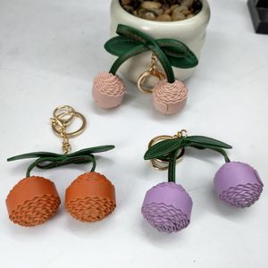 Fashion PU Leather Cherry Bag Charm Key Chains <b>Purse</b> Charm Pendant <b>Cute</b> Cherry Keychain for Women - Product Image 1