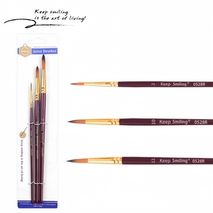 Keep Smiling Art Supplies – Ensemble de 3 pinceaux à poignée en bois pour peinture <span class=keywords><strong>acrylique</strong></span>, aquarelle et huile - Product Image 1