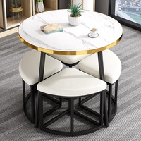 Table à manger GEDO personnalisée, moderne, compacte, gain de place, en MDF avec bord doré, avec 4 chaises à dossier, ensemble de meubles de salle à manger pour la maison