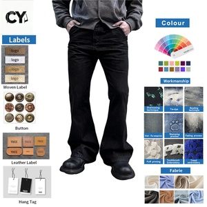 OEM ODM <strong>Men</strong> Washed Black Flare Jeans High Street Slim Fit Denim Pants Low MOQ Wholesale Slouchy <strong>Bootcut</strong> Puddle <strong>Trousers</strong> - Product Image 1