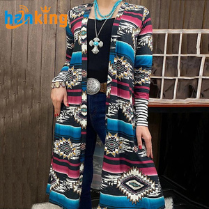 Womens Spring and Autumn Geometric Pattern Print Open Front <b>Cardigan</b> <b>Coat</b> Street Fashion Casual Colorblock Long Sleeve <b>Cardigan</b> - Product Image 3