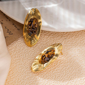 เครื่องประดับชุบทอง 14k 18k แบบไม่ก่อให้เกิดอาการแพ้ ดีไซน์สวยงาม ทำจากสแตนเลสสตีล 316L ประดับด้วยหินธรรมชาติ ต่างหูแบบห้อยสำหรับผู้หญิง - Product Image 3