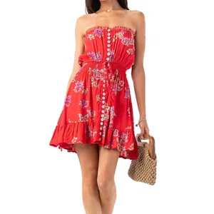 Chất lượng tốt dài Maxi Dress bông mùa hè bãi biển hoa ăn mặc tùy chỉnh