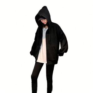 Sudadera de felpa francesa beige de color liso con bordado, ecológica, holgada, de manga larga, con media cremallera, oversize, para mujer, primavera - Product Image 3