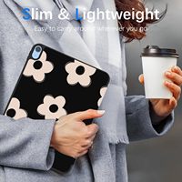 Coque de protection en TPU pour iPad Air 2 9,7 pouces 6e/5e génération, type cadre rabattable, avec emplacement pour stylet, fonction veille/réveil automatique, motif fleur noire personnalisé