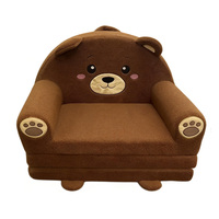 Canapé-lit pliable pour tout-petits en peluche ours brun, convertible en 3 niveaux avec un design animal mignon