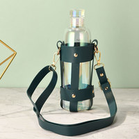 Mug à café en verre transparent avec manchon anti-brûlure et marqueur de mesure 500/700 ml, design classique écologique, unisexe, pour l'extérieur, avec bouchon de paille