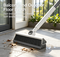 Brosse de nettoyage de sol en caoutchouc écologique de 23 cm à manche long, avec raclette, pour carrelage, salle de bain et cuisine