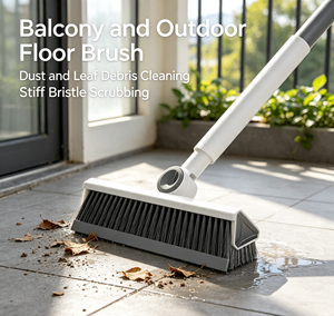 23cm <b>Extended</b> Floor Cleaning <b>Brush</b> Long Handle Bristle Scrub <b>Brush</b> with Squeegee for Tile Bathroom Kitchen - Product Image 5