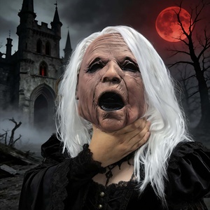 Masque en latex amusant avec cheveux blancs, masque réaliste de grand-mère hurlante pour fête <span class=keywords><strong>d</strong></span>'Halloween, accessoires de terreur pour mascarade - Product Image 1