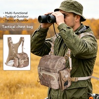 Harnais de poitrine tactique camouflage pour jumelles, sac de poitrine réglable pour jumelles d'extérieur avec pochettes détachables pour la chasse en journée