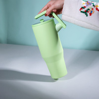 Lancement 2025 – Gobelet isotherme double paroi en acier inoxydable 304 de 40 oz, écologique, sans BPA, avec poignée rotative et couvercle rabattable pour les trajets quotidiens